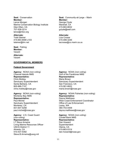 2011 Sanctuary Advisory Council Member Directory