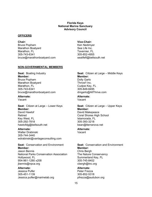 2011 Sanctuary Advisory Council Member Directory