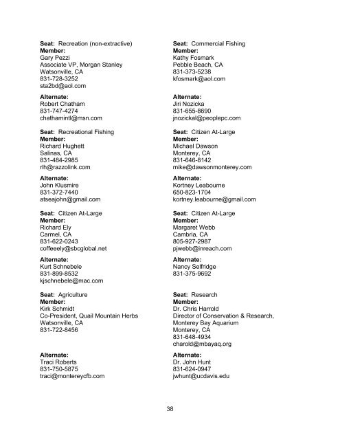 2011 Sanctuary Advisory Council Member Directory