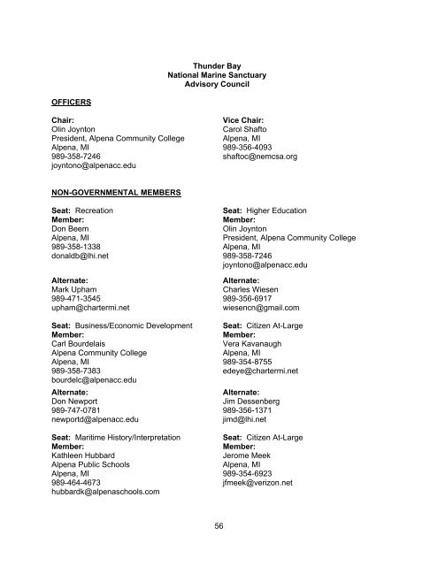 2011 Sanctuary Advisory Council Member Directory