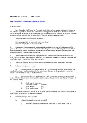 Subsistence Allowances Abroad - Circulars