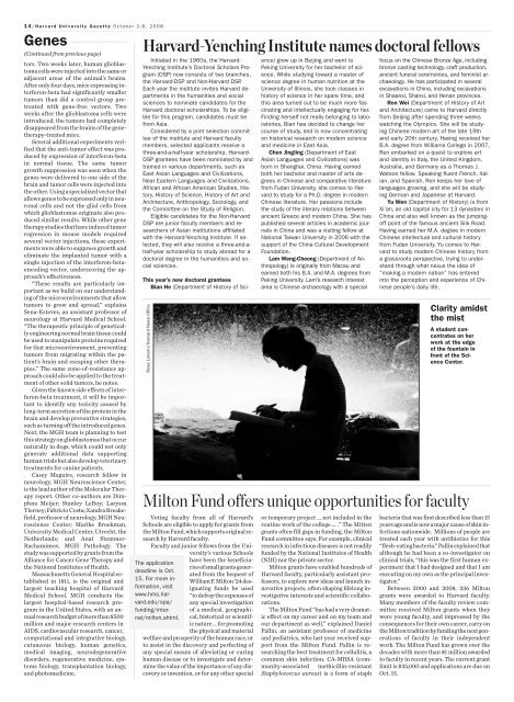 Harvard University Gazette October 2-8, 2008 - Harvard News Office ...