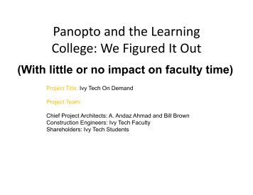 Panopto and the Learning p g College: We Figured It Out - ivy tech ...