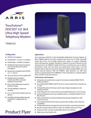 Touchstone DOCSIS 3.0 8x4 Ulta-High Speed Telephony ... - Arris