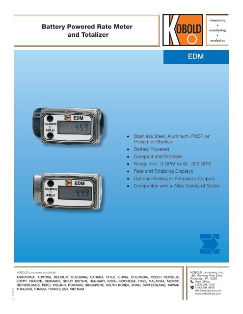 EDM BATTERY POWERED RATE METER & TOTALIZER - Kobold