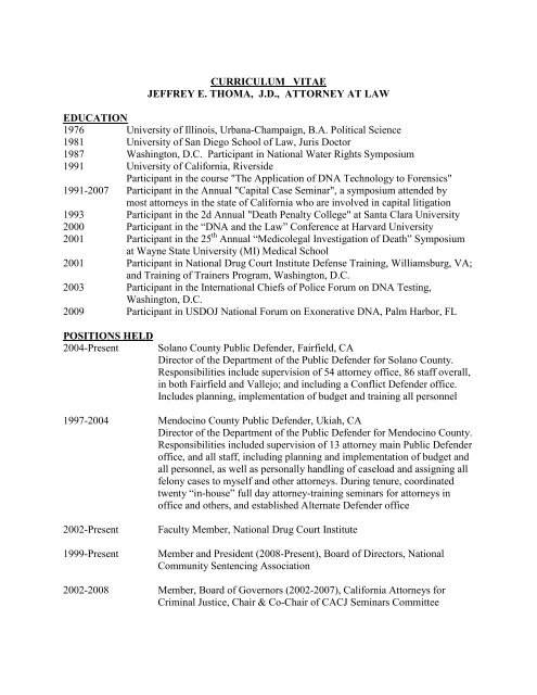 CURRICULUM VITAE JEFFREY E. THOMA, J.D. ... - NACDL