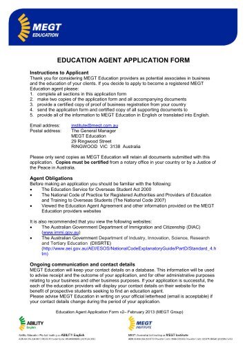 EDUCATION AGENT APPLICATION FORM - Megt