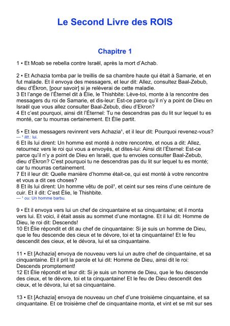 Le Second Livre des ROIS Chapitre 1 - Laurent Remise