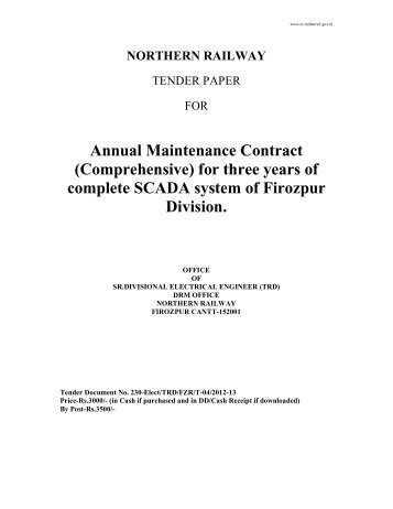 Annual Maintenance Contract (Comprehensive ... - Northern Railway