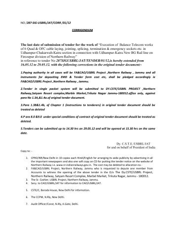 Download Tender Document Corrigendum - Northern Railway