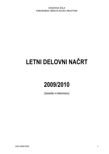 letni delovni naÄrt 2009/2010 - Osnovna Å¡ola Narodnega heroja ...