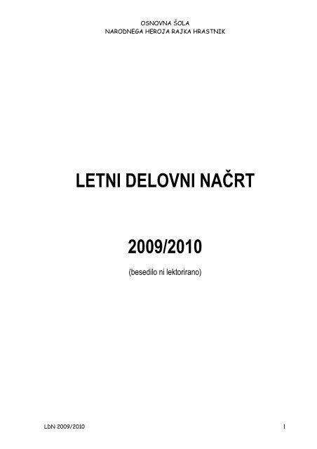 letni delovni naÄrt 2009/2010 - Osnovna Å¡ola Narodnega heroja ...