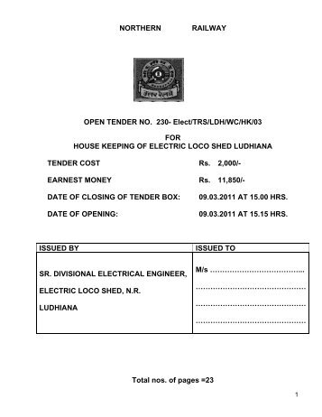 NORTHERN RAILWAY OPEN TENDER NO. 230- Elect/TRS/LDH ...