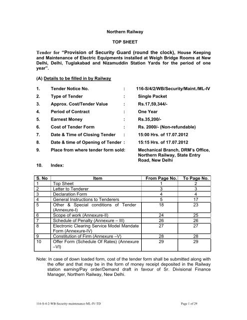 Tender For A œprovision Of Security Guard Round Northern Railway Tender For A œprovision Of Security Guard Round Northern Railway