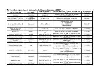 Teated kosmeetikatoodetest 2007 - Terviseamet