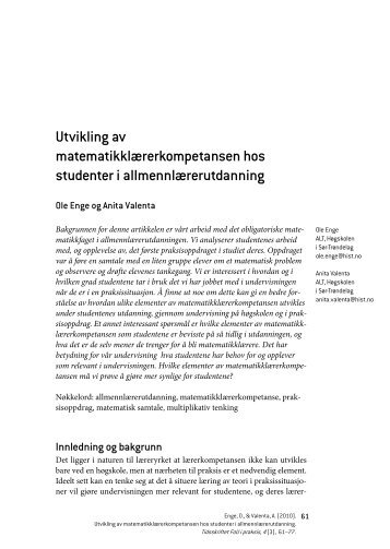 Utvikling av matematikklærerkompetansen hos studenter i ...