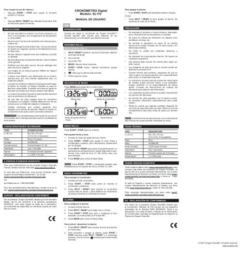 Chronomètre Mémoire 1 ligne - Oregon Scientific