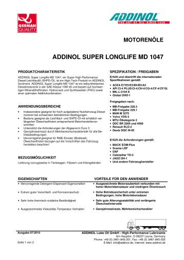 motorenöle addinol super longlife md 1047