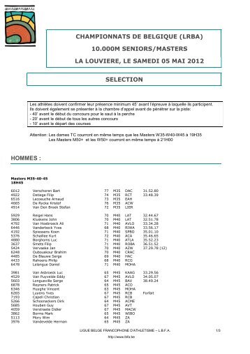 SELECTION LRBA 10000m 05mai2012 - Lbfa.be