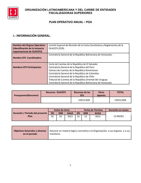 Plan Operativo Anual - POA 2013 - olacefs