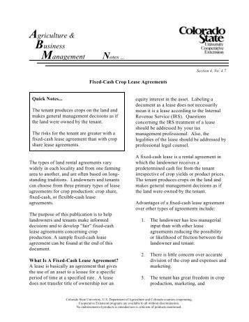 Fixed Cash Crop Lease Agreements