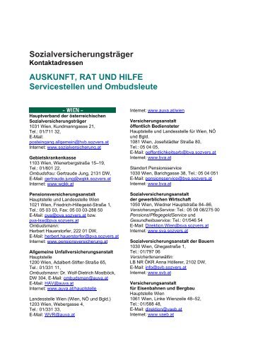 Sozialversicherungsträger Kontaktadressen ... - Hauptverband