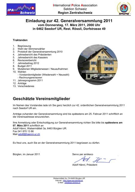 Einladung zur 42. Generalversammlung 2011 - IPA Zentralschweiz