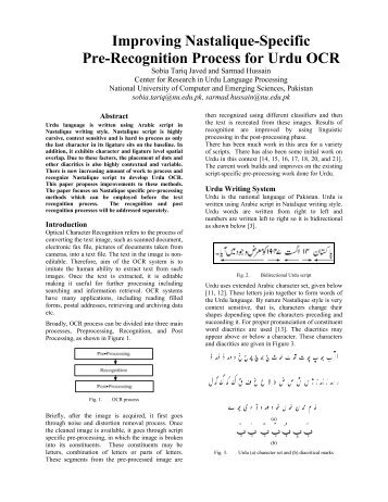 Improving Nastalique-Specific Pre-Recognition Process for Urdu OCR