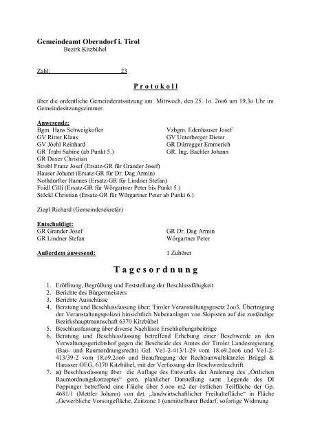 Sitzungsprotokoll vom 25.10.2006 - Gemeinde Oberndorf in Tirol
