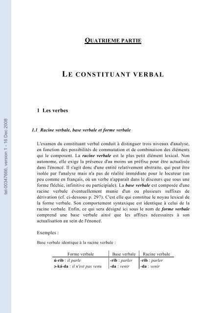 [tel-00347666, v1] Description de la langue bijogo (GuinÃ©e ... - CNRS