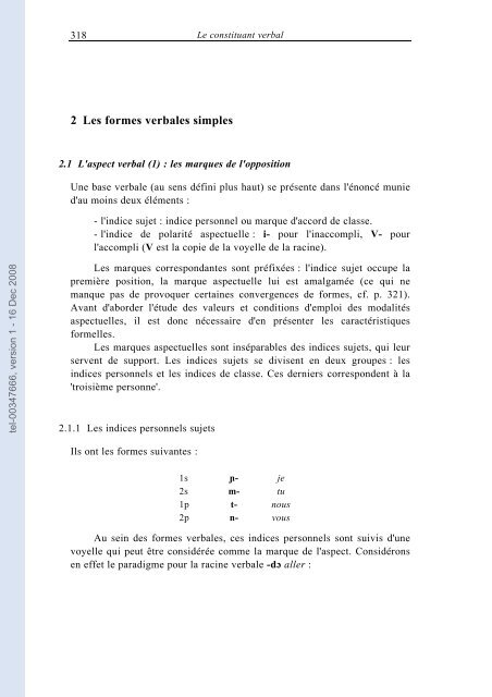 [tel-00347666, v1] Description de la langue bijogo (GuinÃ©e ... - CNRS