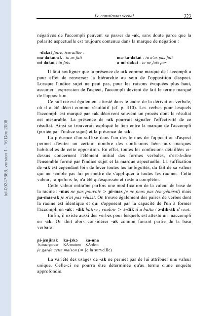 [tel-00347666, v1] Description de la langue bijogo (GuinÃ©e ... - CNRS