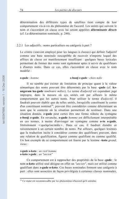 [tel-00347666, v1] Description de la langue bijogo (GuinÃ©e ... - CNRS