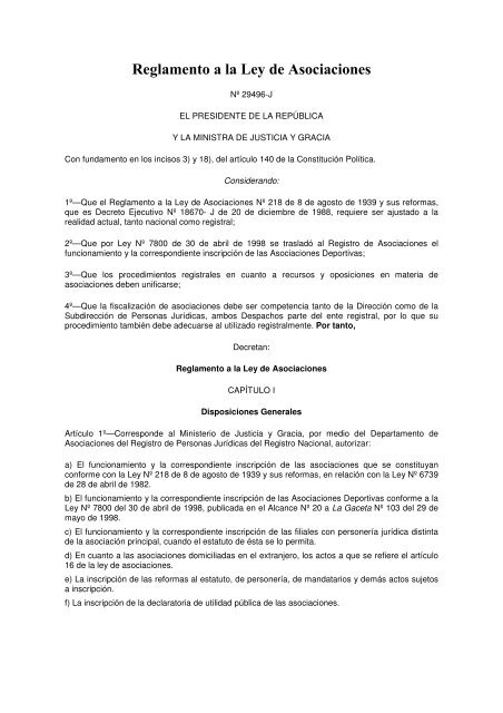 Reglamento a la Ley de asociaciones.pdf - Tribunal Registral ...