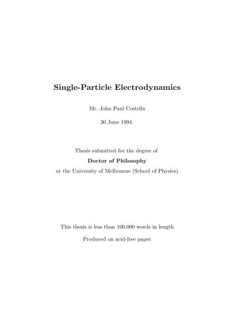 Single-Particle Electrodynamics - Assassination Science