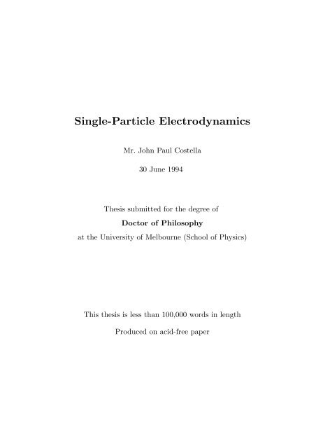 Single-Particle Electrodynamics - Assassination Science