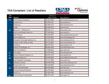 TAA-Compliant: List of Resellers - Optoma