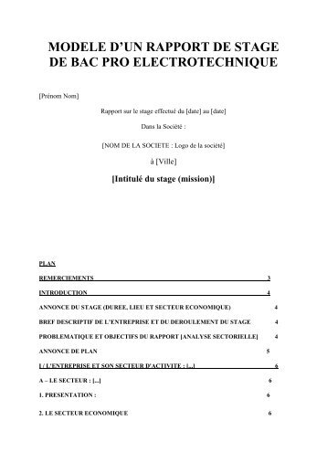 J'ai un rapport de stage a faire pour bac Pro Eleec j'aimerais avoir un modele ?