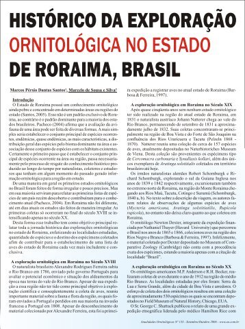 Histórico da exploração ornitológica no estado de Roraima, Brasil