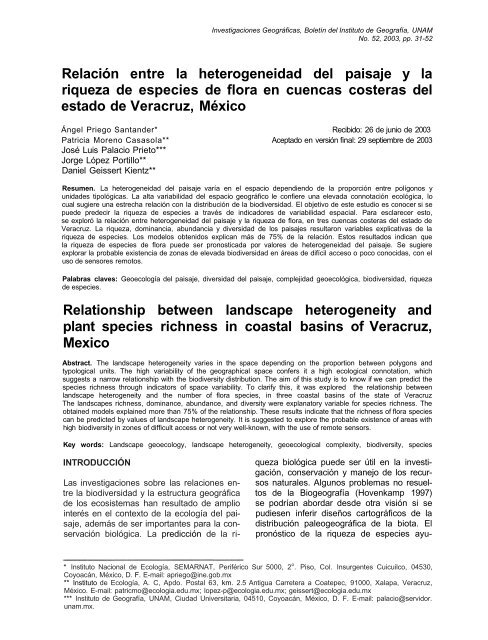 RelaciÃ³n entre la heterogeneidad del paisaje y la riqueza de ...