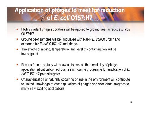 Bacteriophage application for elimination of E coli for elimination of ...