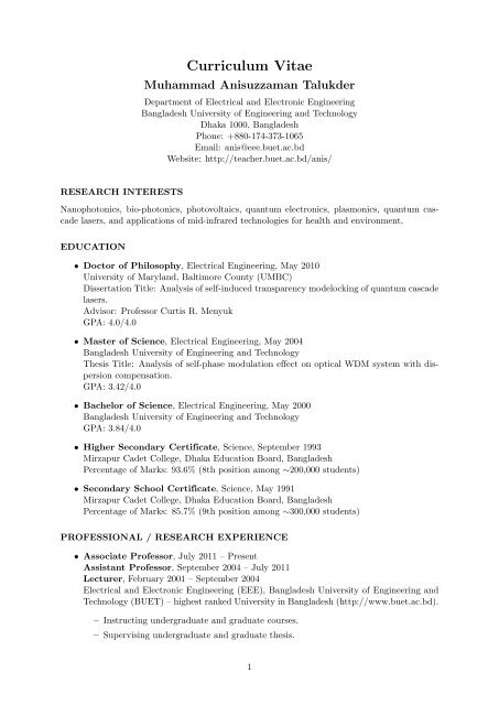 Curriculum Vitae - Bangladesh University of Engineering and ...