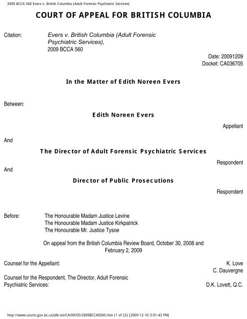 EVERS v. BRITISH COLUMBIA - British Columbia Review Board