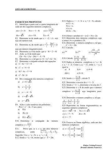 LISTA DE EXERCÍCIOS - UTFPR
