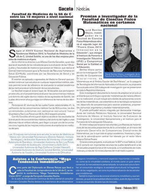 Gaceta Enero - Febrero-2011 X4 - Universidad AutÃ³noma de Coahuila