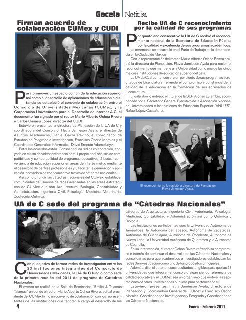 Gaceta Enero - Febrero-2011 X4 - Universidad AutÃ³noma de Coahuila