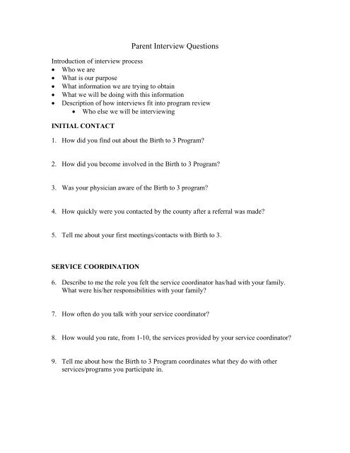 Parent Interview Questions