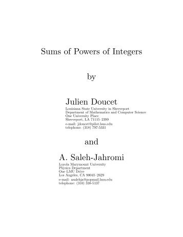 Sums of Powers of Integers by Julien Doucet and A ... - MAA Sections