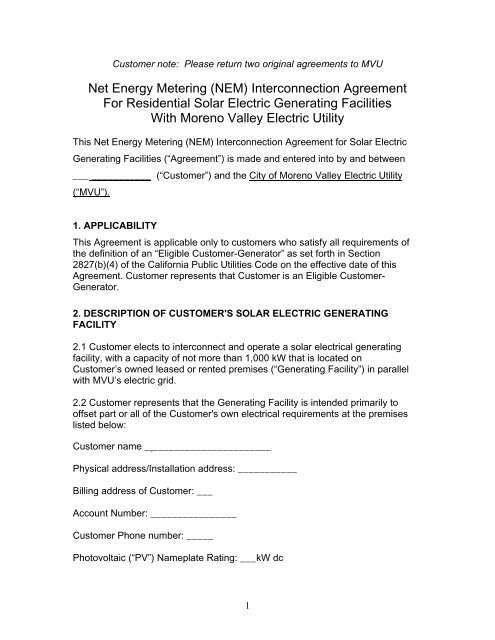 Net Energy Metering (NEM) Interconnection Agreement For ...