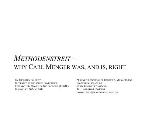 Methodenstreit - Why Carl Menger was, and is, right - Thorsten-Polleit